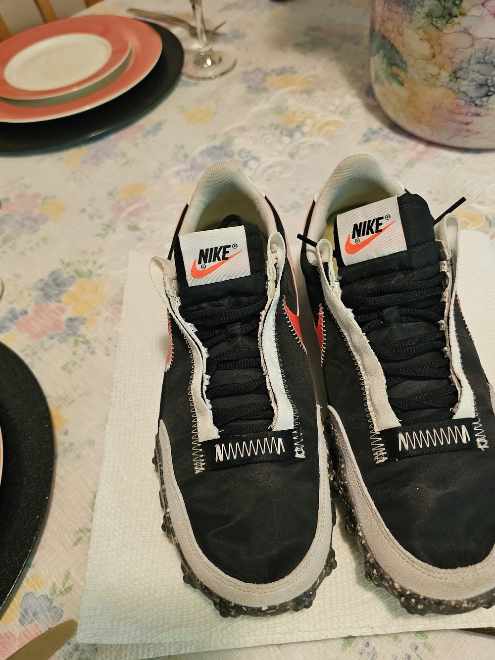 Nike Women Black and White Running Sneakers with Orange Swoosh